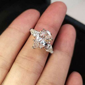 *$7 OFF!!!  5 Carat Sparkly Pear Shaped CZ Ring~Pear Shaped Baguettes 8 Sterling